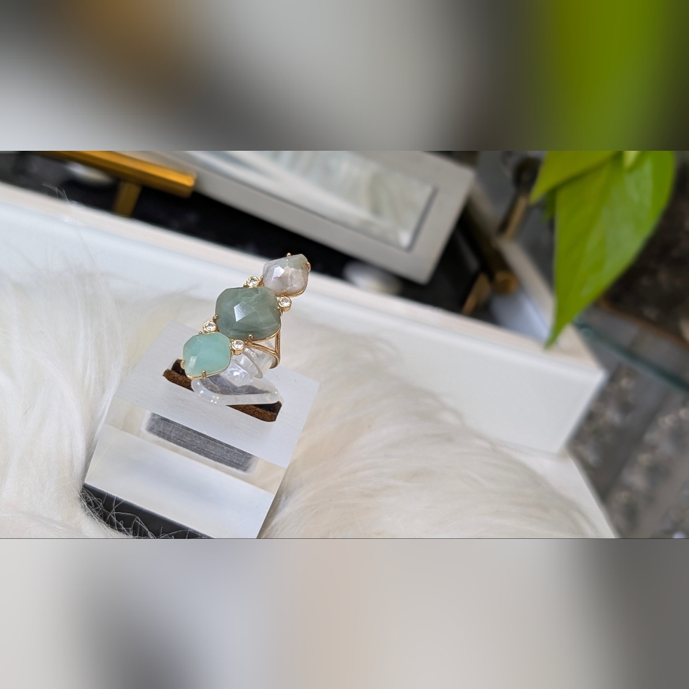 Faceted Green Aventurine & Agate Crystal Ring sz6 - Picture 7 of 15